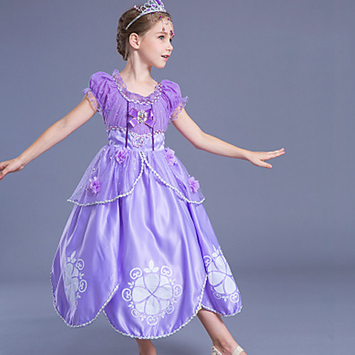 

Princess Sofia Dress Kid's Ball Gown Slip Cartoon Birthday Halloween Festival / Holiday Polyster Light Purple Carnival Costumes Color Block Adorable