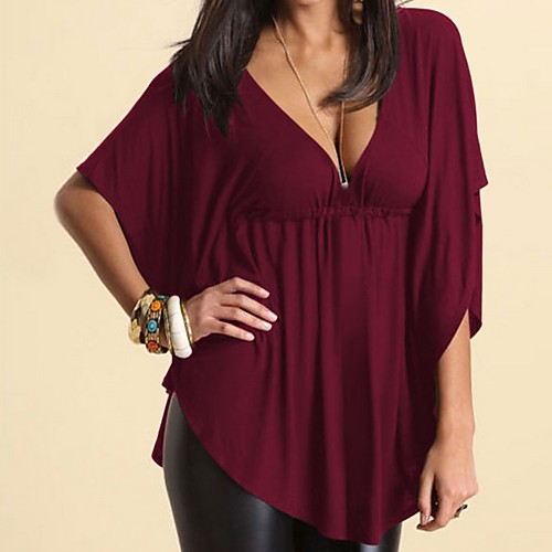 

Women's Solid Colored T-shirt Daily V Neck Wine / Black / Royal Blue