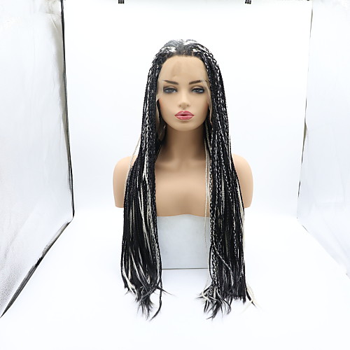 

Synthetic Lace Front Wig Plaited Braid Lace Front Wig Medium Length Black / White Synthetic Hair 26 inch Women's Women Faux Locs Wig Braided Wig Black White Sylvia