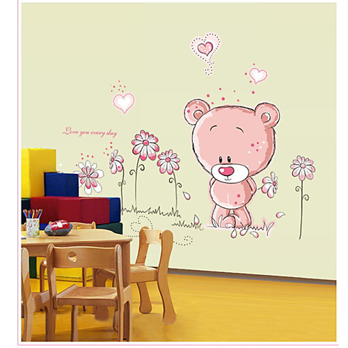 

AY7017 cute pink bear sun flower cartoon children's room kindergarten bedroom background decoration removable stickers