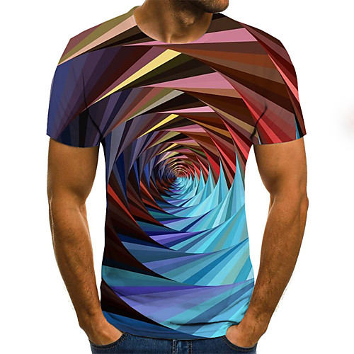 

Men's Plus Size Color Block 3D Black & White Print T-shirt Basic Exaggerated Daily Sports Round Neck Rainbow / Short Sleeve