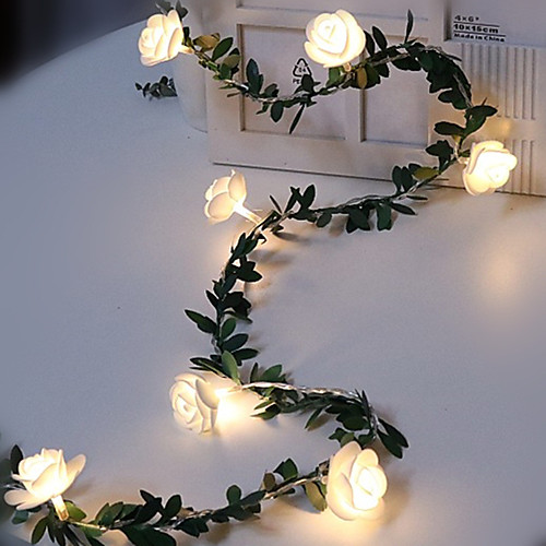 

1pcs Rose Flower Vine String LED Lights Decoration Green Leaf Garland Battery Powered 3m 20leds Warm White Fairy Lights