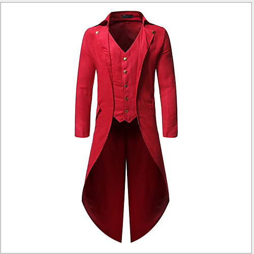 

Men's Daily Winter EU / US Size Long Jacket, Solid Colored Peaked Lapel Long Sleeve Polyester Black / Purple / Red