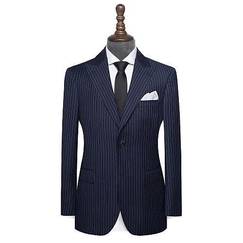 

Navy blue chalk stripe wool custom suit