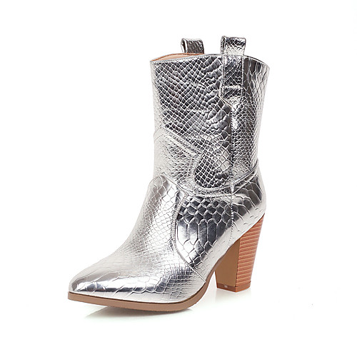 

Women's Boots Cowboy / Western Boots Chunky Heel Pointed Toe Faux Leather Booties / Ankle Boots Sweet / Minimalism Spring & Fall / Fall & Winter Black / Gold / Silver / Party & Evening