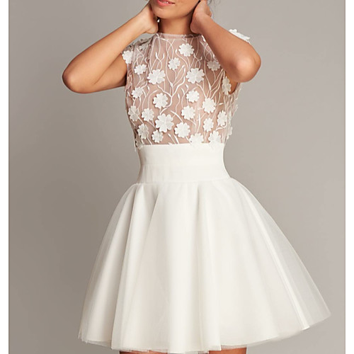 

A-Line Jewel Neck Short / Mini Tulle Bridesmaid Dress with Appliques