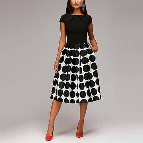 

Women's A Line Dress Black Sleeveless Polka Dot Round Neck M L XL XXL 3XL
