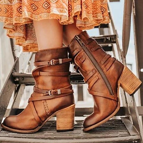 

Women's Boots Comfort Shoes Chunky Heel Round Toe Rubber / Faux Fur Mid-Calf Boots Fall & Winter Black / Brown / Yellow