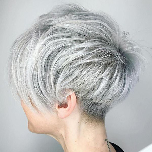 

Human Hair Blend Wig Short Straight Pixie Cut Straight Natural Hairline Machine Made Women's Natural Black #1B Silver Palest Blonde 8 inch