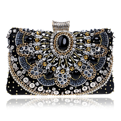 

Women's Bags Polyester Alloy Evening Bag Crystals Beading Geometric Pattern Wedding Party Event / Party Wedding Bags Black