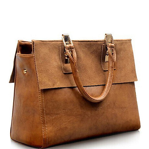 

Women's Zipper Cowhide Tote Solid Color Black / Brown