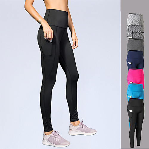 

Women's High Waist Yoga Pants Patchwork Leggings 4 Way Stretch Black Dark Gray Blue Zumba Gym Workout Running Sports Activewear High Elasticity Slim