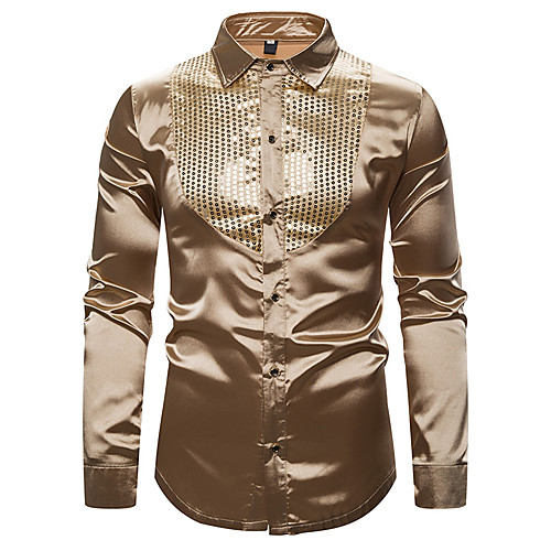

Men's Shirt Solid Colored Long Sleeve Holiday Tops Basic Black Gold Silver