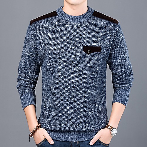 

Men's Solid Colored Long Sleeve Pullover Sweater Jumper, Round Neck Blue / Dark Gray / Light gray US34 / UK34 / EU42 / US36 / UK36 / EU44 / US38 / UK38 / EU46