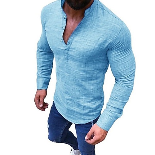 

Men's Solid Colored Shirt Daily Standing Collar White / Black / Gray / Light Blue / Long Sleeve