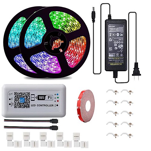 

LED Strip Lights RGB Tiktok Lights with Remote Dimmable 600LED 5050 10M IP65 Waterproof Wifi Rope Lights Outdoor 12V Wireless Smart Phone Alexa Controlled