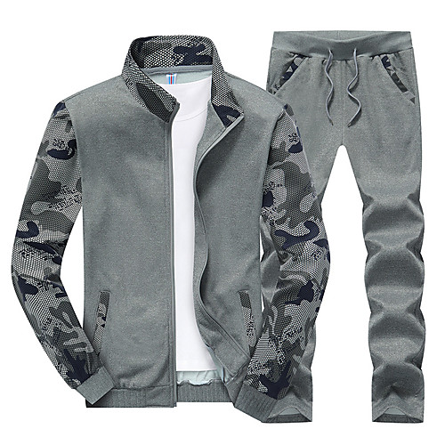 

Men's Hunting Leafy Suit Outdoor Windproof Warm Soft Thick Fall Winter Spring Camo / Camouflage Clothing Suit Polyester Camping / Hiking Hunting Fishing Dark Grey Blue Grey / 2pcs