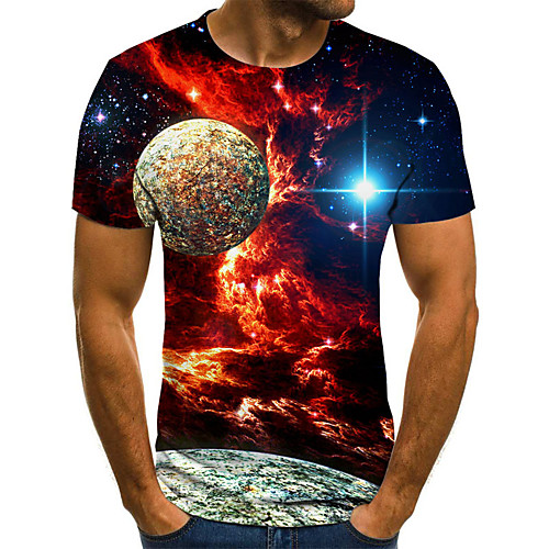 

Men's T shirt Galaxy Graphic Print Short Sleeve Daily Tops Red