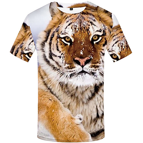 

Men's Plus Size Animal Tiger Print T-shirt Daily Round Neck Yellow / Summer / Short Sleeve
