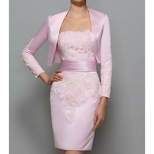 

Sheath / Column Mother of the Bride Dress Elegant Plus Size Strapless Short / Mini Polyester Long Sleeve with Lace 2020