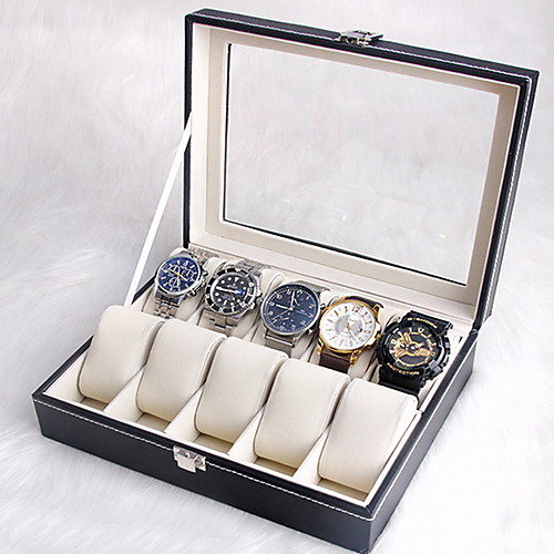 

Storage Organization Watch Boxes PU Leather / Wooden Square Flip-open Cover