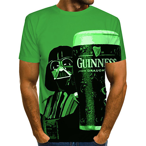 

Men's Plus Size Graphic Pleated Print T-shirt Street chic Exaggerated Daily Going out Round Neck Black / Green / Summer / Short Sleeve
