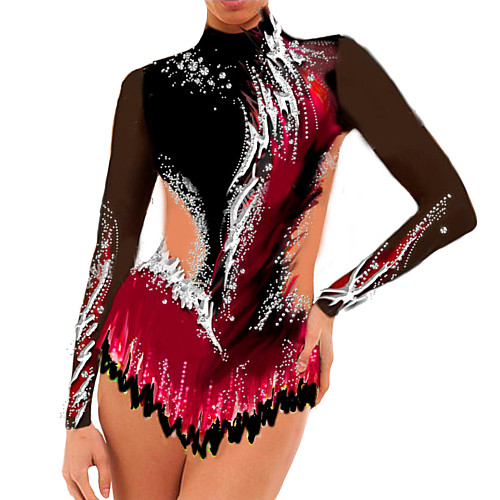 

21Grams Rhythmic Gymnastics Leotards Artistic Gymnastics Leotards Women's Girls' Dress Black Spandex High Elasticity Handmade Jeweled Diamond Look Long Sleeve Competition Dance Ice Skating Rhythmic