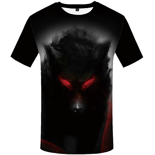 

Men's Plus Size 3D Animal Wolf Print T-shirt Street chic Daily Round Neck Black / Short Sleeve