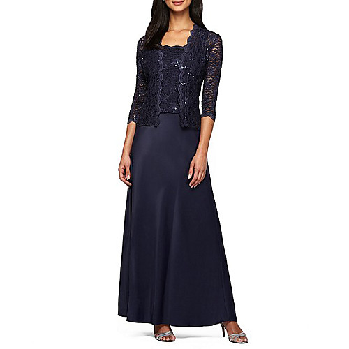 

A-Line Mother of the Bride Dress Elegant Sparkle & Shine Square Neck Floor Length Chiffon Lace Sleeveless with Lace 2021