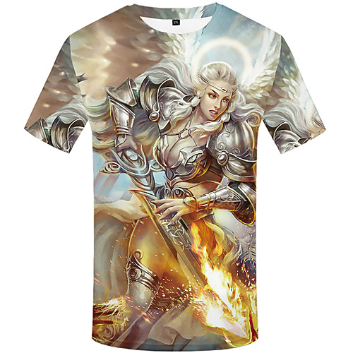 

Men's Plus Size 3D Graphic Print T-shirt Street chic Daily Round Neck Rainbow / Short Sleeve / Portrait