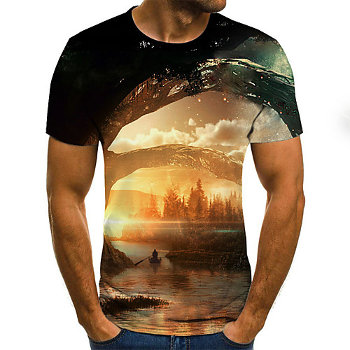 

Men's Plus Size 3D Scenery Patchwork Print T-shirt Basic Street chic Daily Going out Round Neck Black / Short Sleeve