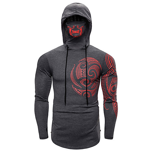 

Men's T shirt Other Prints Graphic Long Sleeve Sports Tops Black Dark Gray