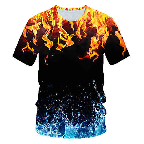 

Men's Graphic Flame Print T-shirt Street chic Punk & Gothic Holiday Club Round Neck Rainbow / Summer / Short Sleeve