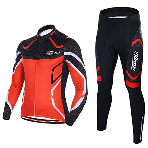 

21Grams Men's Long Sleeve Cycling Jersey with Tights Winter Spandex Polyester Black / Red Bike Clothing Suit UV Resistant Quick Dry Sports Solid Color Mountain Bike MTB Road Bike Cycling Clothing