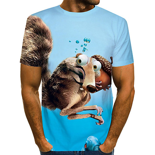 

Men's Plus Size Cartoon Print T-shirt Street chic Exaggerated Daily Holiday Round Neck Light Blue / Short Sleeve