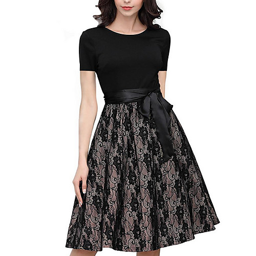 

Women's Swing Dress Black Short Sleeve Geometric Round Neck S M L XL XXL 3XL