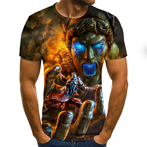 

Men's 3D Graphic Slim T-shirt Basic Daily Round Neck Rainbow / Short Sleeve