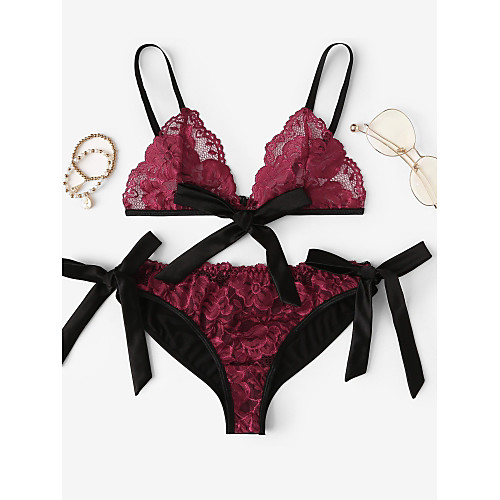 

Normal Polyester Bras & Panties Sets Sexy Color Block Date Seperate Bodies