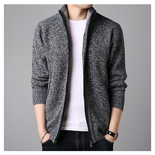 

Men's Solid Colored Long Sleeve Cardigan Sweater Jumper, Stand Winter Wine / Blue / Light gray M / L / XL