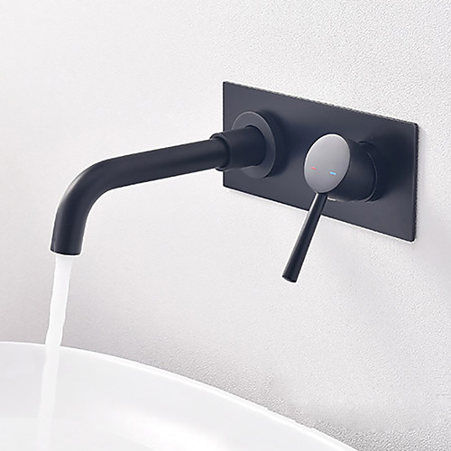 

Bathroom Sink Faucet - Widespread Black Wall Mounted Single Handle Two HolesBath Taps