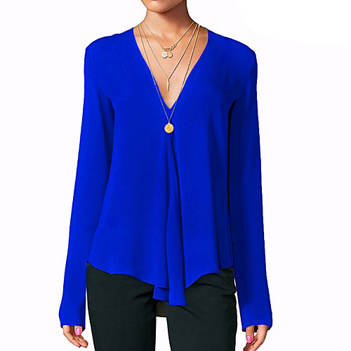 

Women's T shirt Solid Colored Long Sleeve V Neck Tops Basic Top White Black Purple