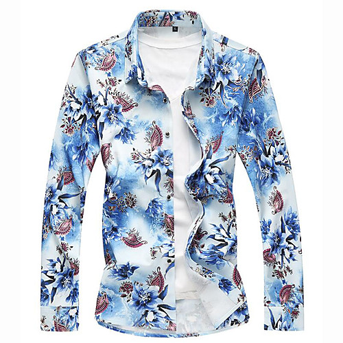 

Men's Plus Size Geometric Color Block Print Shirt Elegant Street chic Going out Club Red / Light Blue / Long Sleeve