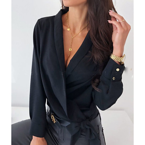 

Women's Solid Colored Shirt Daily V Neck White / Black / Blushing Pink