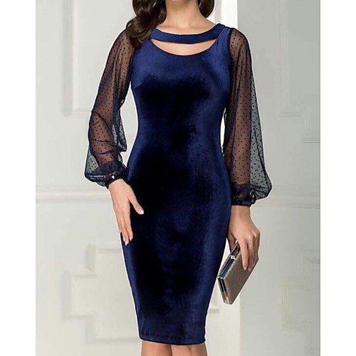

Women's Sheath Dress - Long Sleeve Solid Colored Party Royal Blue M L XL XXL XXXL