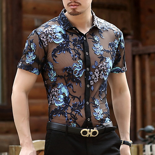 

Men's Floral Shirt Sexy Daily Blue / Yellow / Short Sleeve