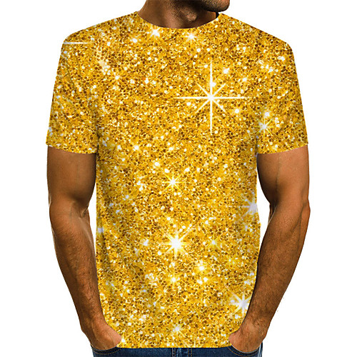 

Men's Plus Size Abstract Graphic Pleated Print T-shirt Street chic Exaggerated Daily Going out Round Neck Gold / Summer / Short Sleeve