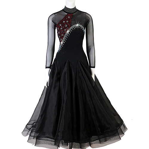 

Ballroom Dance Dress Crystals / Rhinestones Women's Performance Long Sleeve Spandex Organza