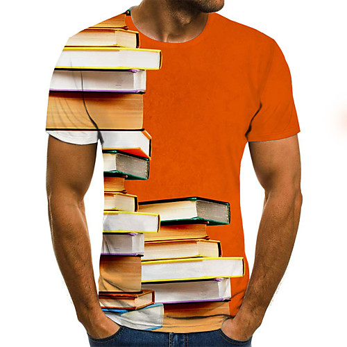 

Men's T shirt Graphic Color Block 3D Plus Size Print Short Sleeve Daily Tops Basic Exaggerated Orange
