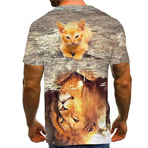 

Men's Plus Size Geometric 3D Pleated Print T-shirt Street chic Exaggerated Daily Going out Round Neck Rainbow / Short Sleeve / Animal