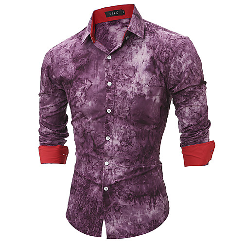 

Men's Plus Size Geometric Color Block Print Shirt Elegant Street chic Going out Club Blue / Red / Long Sleeve